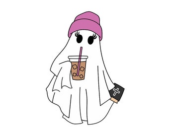 Ghost Drinking Coffee PNG Ghost Iced Coffee PNG Halloween Ghost PNG Digital Download for Mugs Shirts and Halloween Decor