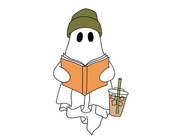 Cute Ghost Reading Book Png, Ghost Ice Coffee png, Halloween Ghost Png, Ghost Png, Stay Spooky Png