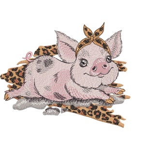 Pig with Bandana Embroidery Design, Piglet Embroidery File,  Farm Piglet Embroidery, 3 sizes, Instant Download