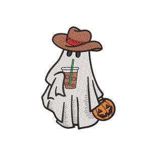 Cowboy Ghost Embroidery Design, Halloween Western Embroidery, Halloween Boo Haw Embroidery Design, 3 sizes, Instant Download