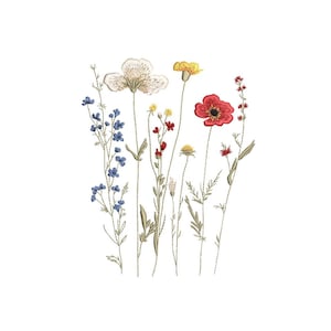 Wildflowers Machine Embroidery Design, 3 sizes, Instant Download