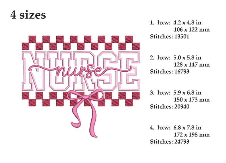 Nurse With Bow and Checkered Background Machine Embroidery Design, 4 ...