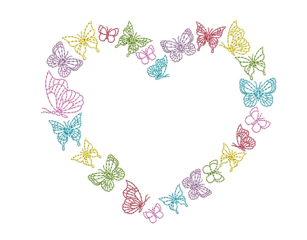 Butterflies Heart Embroidery Design, Insect Embroidery Design, 4 Sizes ...