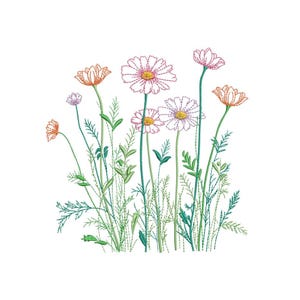 Wildflowers Machine Embroidery Design, 4 sizes, Instant Download
