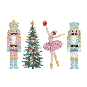 Christmas Tree Nutcracker Tin Soldiers and Ballerina Embroidery Design, 3 sizes, Instant Download