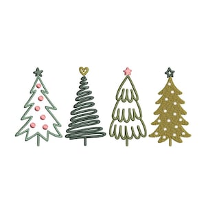 Christmas Trees Embroidery Design, Xmas Tree embroidery, 4 sizes, Instant download