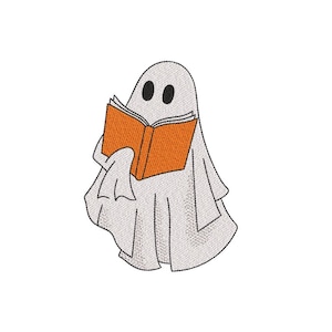 Ghost Reading Book Embroidery Design Halloween Machine Embroidery Design Spooky Stitch Pattern 3 Sizes Included Instant Digital Download