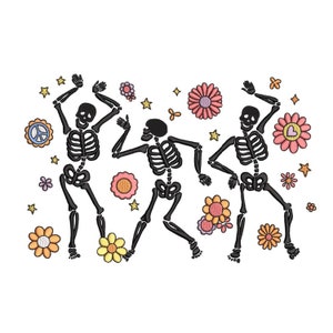 Dancing Skeletons Embroidery Design Halloween Machine Embroidery File for 5x7 6x10 Hoops Spooky Cute Skeleton Design Instant Download