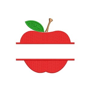 May include: Red apple split in half with a green leaf on top. The top half of the apple is filled in, while the bottom half is empty, ready for text.