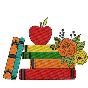 Floral Books Embroidery Design, 3 sizes, Instant Download