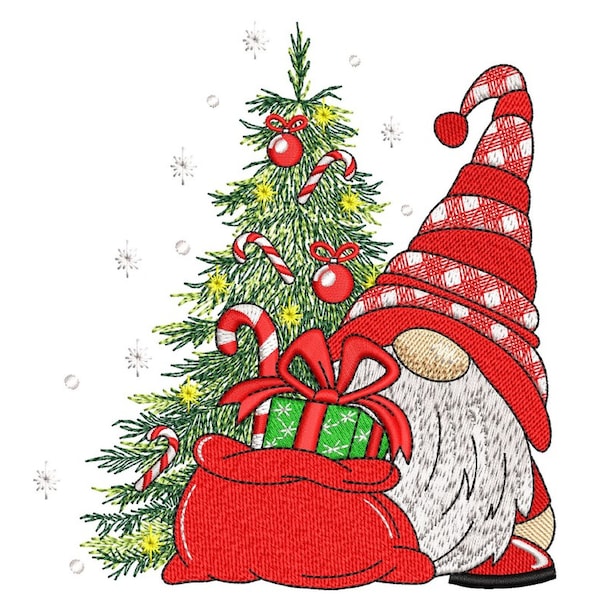 Christmas Gnome Embroidery Design, 4 sizes, Instant Download