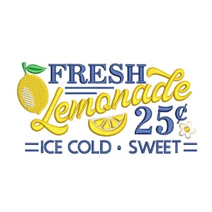 Fresh lemonade embroidery design, Summer embroidery design, 4 sizes, Instant download