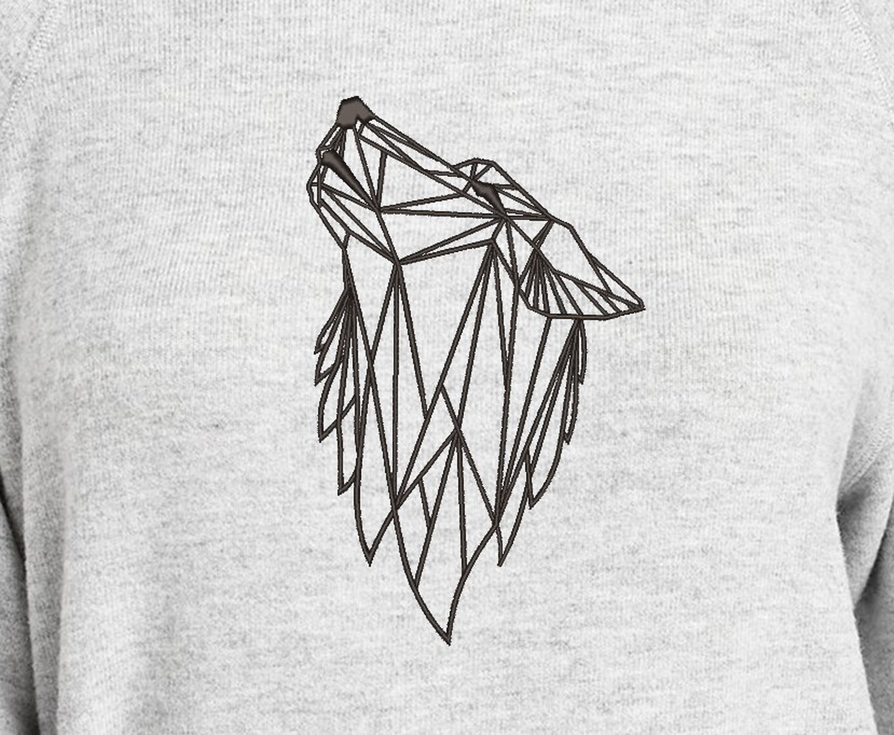 Geometric wolf head embroidery design 4 sizes instant  etsy