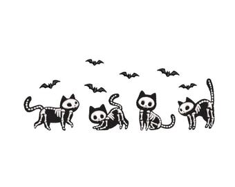 Skeleton Cats Embroidery Design, Halloween Embroidery Design, 4 sizes, Instant Download