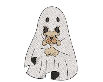 Ghost With Dog Embroidery Design Halloween Ghost Dog Machine Embroidery File For 4x4 5x7 Hoops Spooky Cute Pet Stitch Pattern