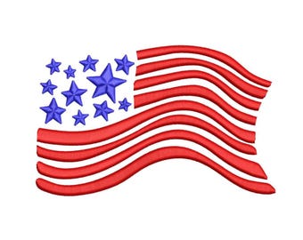 American Flag Embroidery Design, Independence Day Embroidery File, 3 sizes, Instant Download