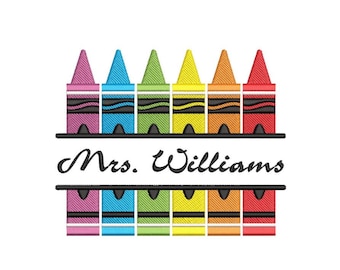 Crayon Split Monogram Embroidery Design, Back to School Embroidery File, 3 sizes, Instant Download