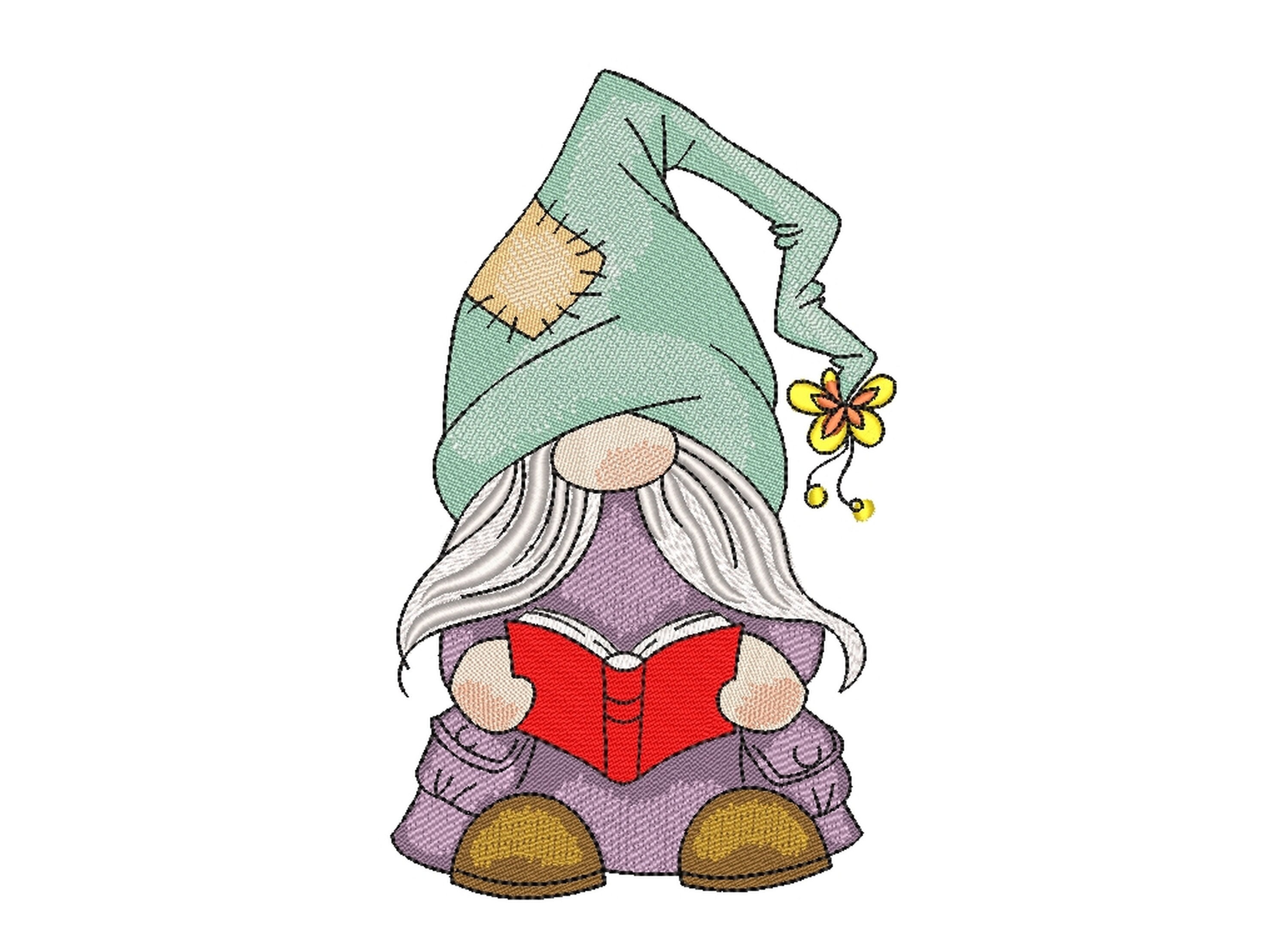 Reading gnome embroidery design 4 sizes instant download  etsy uk