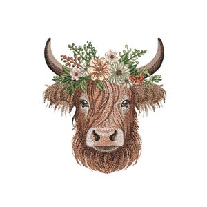 Highland Cow Embroidery Design, Farm Animal Machine Embroidery File, 3 sizes, Instant Download