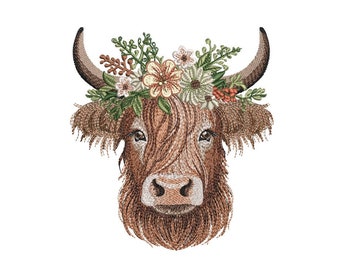 Highland Cow Borduurontwerp, Farm Animal Machine Borduurbestand, 3 maten, Instant Download