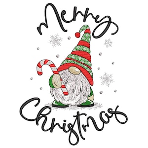 Merry Christmas Gnome Embroidery Design Holiday Machine Embroidery File For 5x7 6x10 8x8 Hoops Instant Download Festive Gnome Stitch Pattern