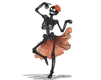 Disegno da ricamo scheletro danzante, disegno da ricamo di Halloween, 3 misure, download immediato