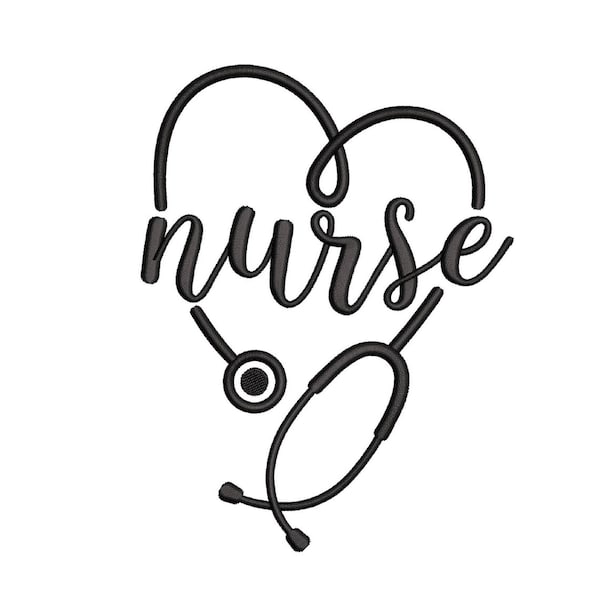 Nurse Embroidery Design, Stethoscope Embroidery File, 3 sizes, Instant download