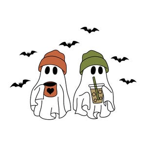 Cute Ghost Drinking Coffee PNG Halloween Fall Coffee Ghost With Coffee Spooky Coffee Lovers Cute Ghost Clipart Sublimation Halloween Gift