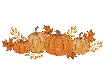 Autumn Pumpkins Embroidery Design, Fall Embroidery File, 3 sizes, Instant Download