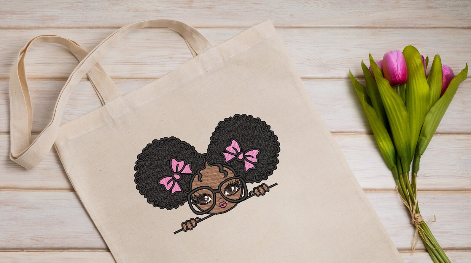 Peekaboo girl with puff afro ponytails embroidery design  etsy