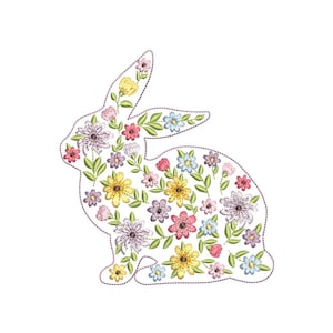 Diseño de bordado de conejito floral de Pascua, 3 tamaños, descarga instantánea