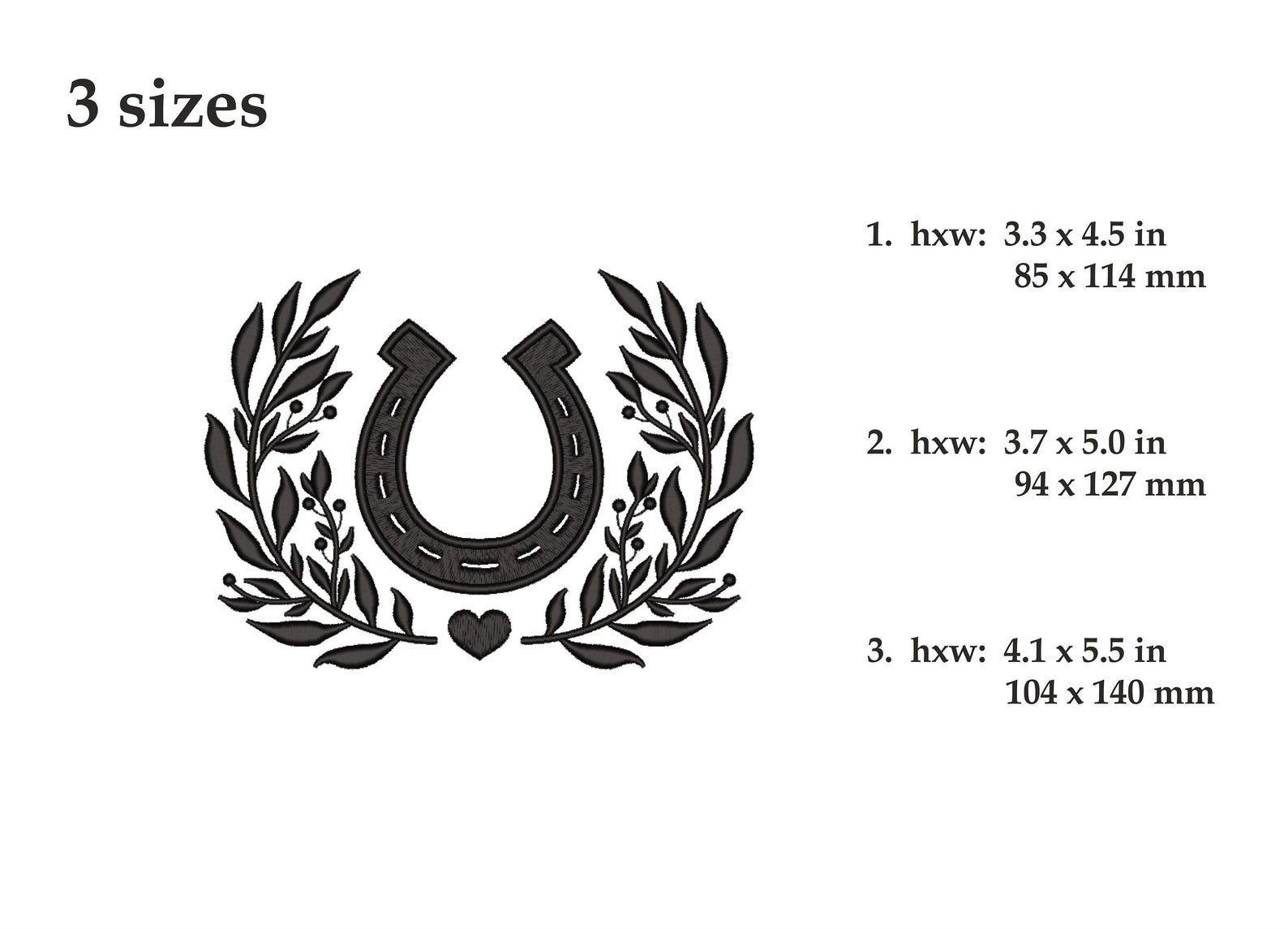 Horseshoe Embroidery Design 3 Sizes Instant Download Etsy