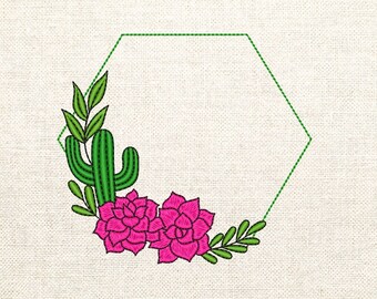 Cactus Frame Embroidery Design, Machine Embroidery Design, 4 Sizes