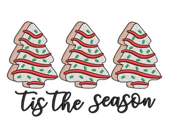 Christmas Tree Cake Embroidery Design, Tis The Season Machine Embroidery Design, 4 sizes