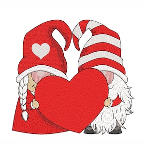 Valentine Gnomes Embroidery Design,  Happy Valentine's Day Embroidery File, 4 sizes, Instant Download