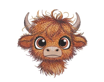 Borduurontwerp baby Highland Cow, borduurbestand boerderijdieren, 4 maten, Instant Download
