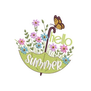 Hello Summer Machine Embroidery Design, 3 sizes, Instant Download