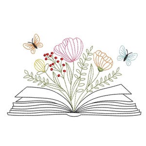 Floral Book Embroidery Design, 4 sizes, Instant Download