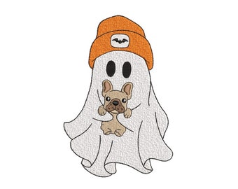 Fantasma con diseño de bordado de perro, diseño de bordado de perro fantasma de Halloween, 3 tamaños, descarga instantánea
