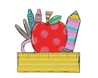 Back To School Embroidery Design Apple Embroidery Teach Love Inspire Retro Pencil School Machine Embroidery File 4х4 5х7 Instant Download