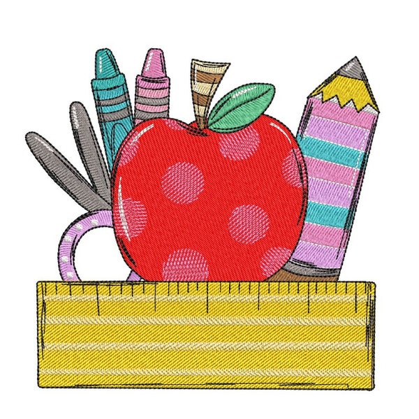Back To School Embroidery Design, School Apple Embroidery, Teach Love Inspire, Retro School Embroidery Design, 4 sizes, Instant download
