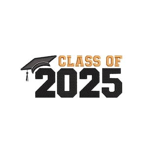 May include: Black graduation cap with a tassel and the text "Class of 2025" in gold.