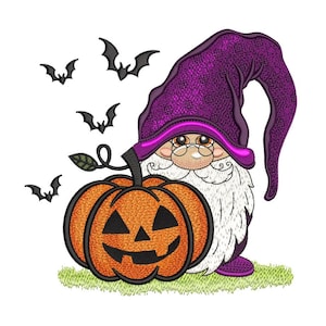 Halloween Gnome Embroidery Design, Autumn Embroidery Design, 5 sizes, Instant Download