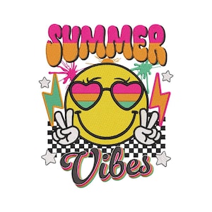 Retro Sommer Stickdatei, Maschinenstickerei, Groovy Summer Vibes, Stickdatei, 3 Größen, Instant Download
