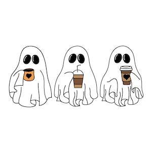 Ghost Drinking Coffee PNG Halloween Ghost with Coffee Fall Coffee PNG Spooky Coffee Lover Sublimation Design Instant Download