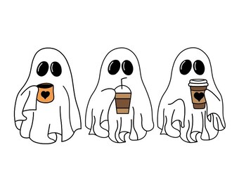Ghost Drinking Coffee PNG Halloween Ghost with Coffee Fall Coffee PNG Spooky Coffee Lover Sublimation Design Instant Download
