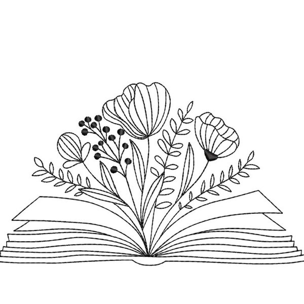 Floral Book Embroidery Design, 4 sizes, Instant Download