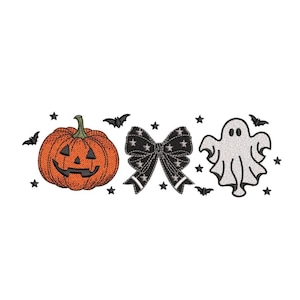Pumpkin Embroidery Design, Halloween Coquette Bow Embroidery Design, Ghost embroidery File, 3 sizes, Instant Download