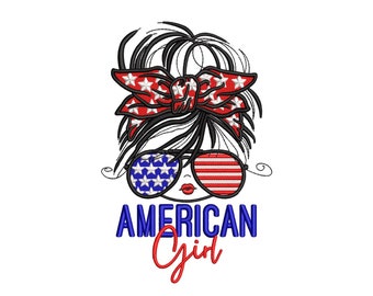 American Girl Embroidery Design Patriotic Machine Embroidery File For 5x7 6x10 Hoops Instant Download 4th of July Stitch Pattern USA Decor