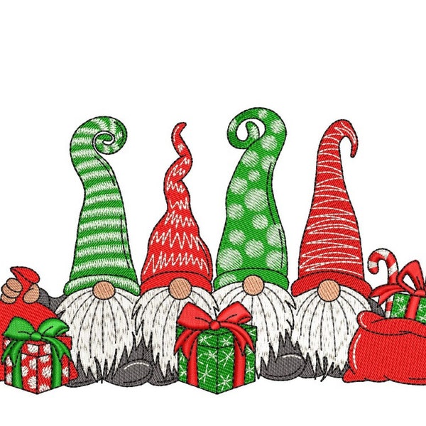 Christmas Gnomes Embroidery Design, 6 sizes, Instant Download